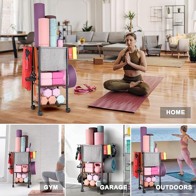 Yoga Mat Storage Rack Home Gym Equipment Workout Equipment Organizer Yoga Mat Holder for Dumbbell,Kettlebell and More Gym Accessories Gym Essentials Women Men Fitness Exercise Equipment Organization-StrideForce Fitness