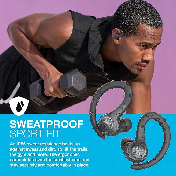JLab Go Air Sport, Wireless Workout Earbuds Featuring C3 Clear Calling, Secure Earhook Sport Design, 32+ Hour Bluetooth Playtime, and 3 EQ Sound Settings (Graphite/Black)-StrideForce Fitness