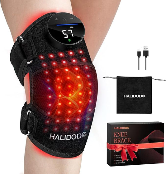 HALIDODO Red Light Therapy & Vibration Massage Knee Brace - Wireless Rechargeable Controller, 660nm&850nm Red Light Therapy Heated Device for Knee/Joint/Elbow/Shoulder Pain Relief, Black.-StrideForce Fitness