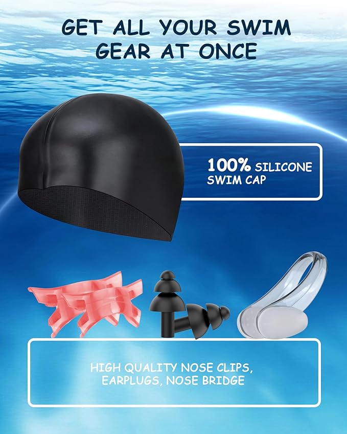 Kids Swim Goggles, Swimming Goggles for Kids Toddlers 3-14 with Swim Cap, Nose Clip, Nose Bridge, Ear Plugs-StrideForce Fitness