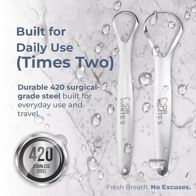 Dr. White’s Precision Tongue Care™ Collection – Precision Duo Tongue Cleaner, Premium 420 Surgical-Grade Stainless Steel Tool for Advanced Oral Care
