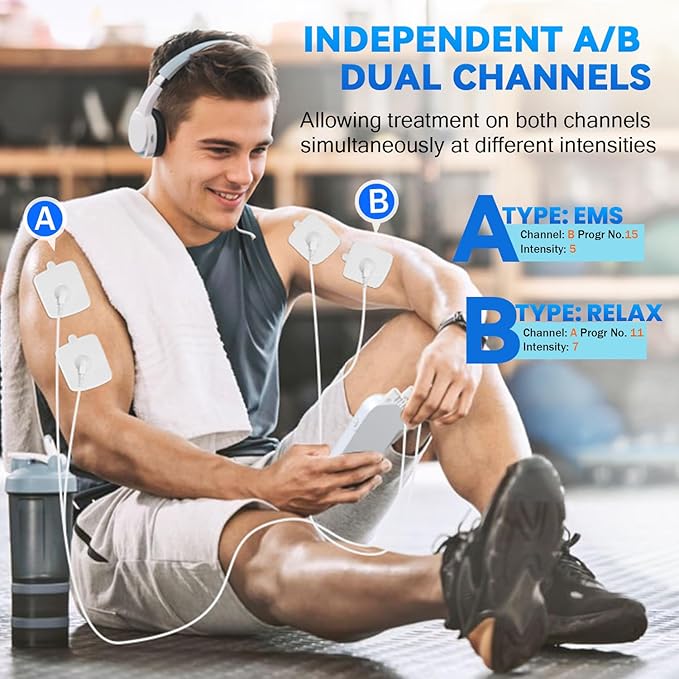 TENS Unit Muscle Stimulator, 3-in-1 EMS Massager Machine, Masajeador Muscular Electrico with 60 Modes, for Gradual Shoulder, Sciatica, Muscle Relaxation,Relieve Back Pain, with 12 TENS Pads