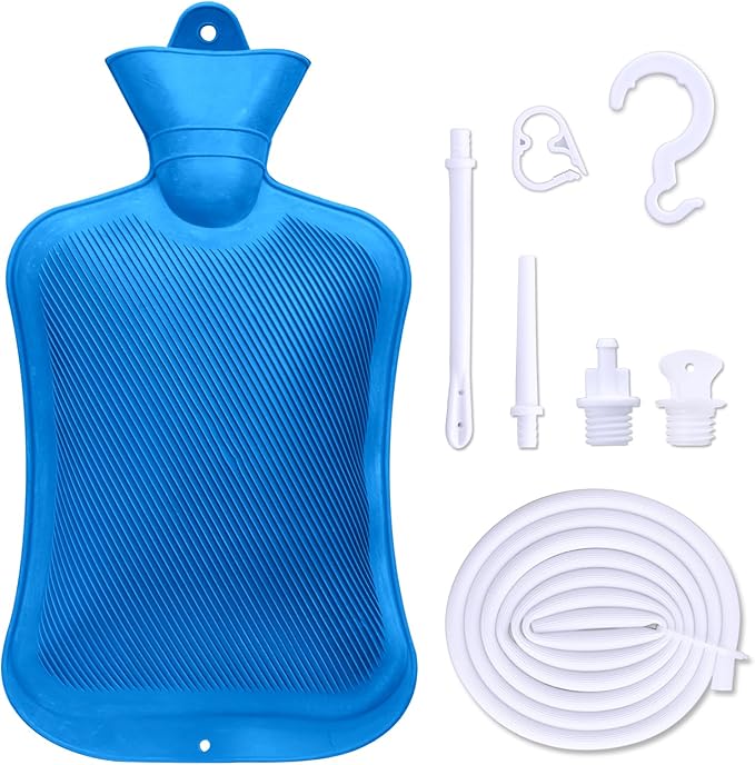 Coffee Enema Bag Kit, Douche Bag Combination Kit for Men and Women 5ft PVC Hose, 2L Capacity Water Colon Detox Cleanse Kit (Blue, 2L)-StrideForce Fitness