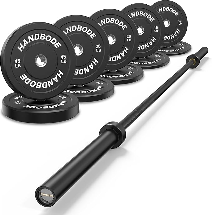Olympic Bumper Plates Set 2 Inch, 10-55 lbs Rubber Weight Plates with 45 lb (20kg) Black/Silver Barbell, Strength Training & Weight Lifting for Home Gym-StrideForce Fitness