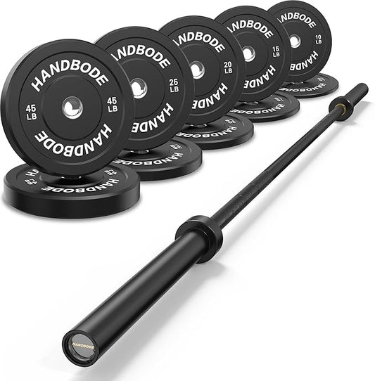 Olympic Bumper Plates Set 2 Inch, 10-55 lbs Rubber Weight Plates with 45 lb (20kg) Black/Silver Barbell, Strength Training & Weight Lifting for Home Gym-StrideForce Fitness