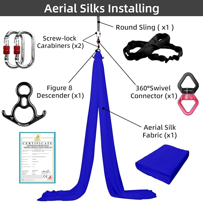 PRIOR FITNESS Aerial Silks Kit Colorful 9/15/20 Yards 40D Nylon Fabric Hammock Set With Hardware & Guide for All Levels Of Aerial Yoga Practice and Acrobatic Flying For Adults Aerial silk-StrideForce Fitness