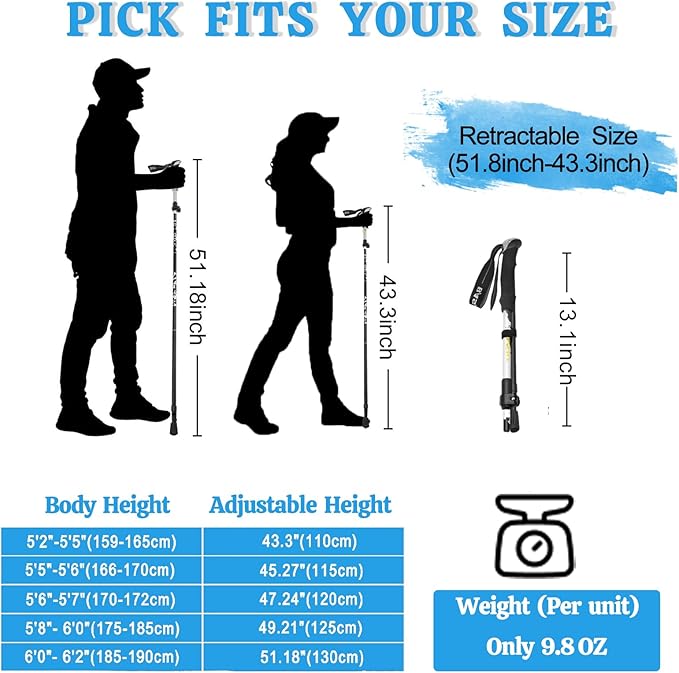 Trekking Poles Lightweight Collapsible Hiking Poles Folding Aluminum Walking Sticks 2 Pack Walking Sticks for Hiking-StrideForce Fitness