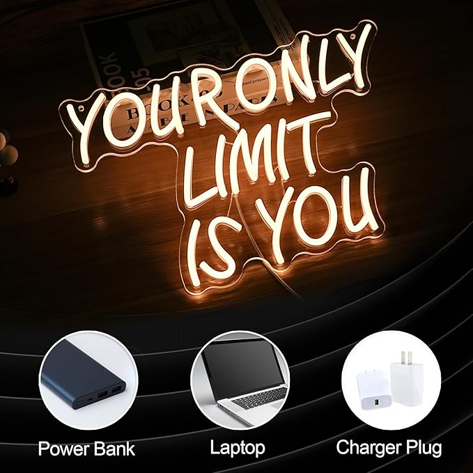 Your Only Limit Is You Neon Sign USB Powered Motivational Letters Neon Light Sign for Wall Decor Dimmable LED Warm White Positive Quote Light Up Sign for Classroom Bedroom Office Study Room-StrideForce Fitness