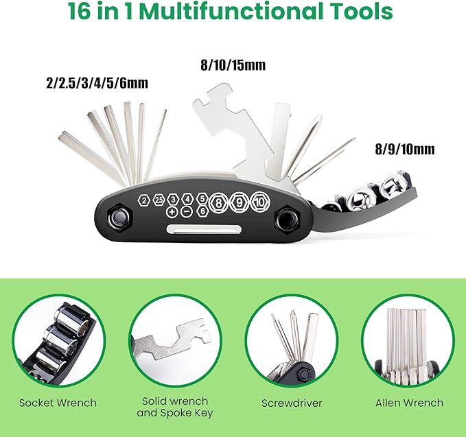 Teyssor Bike Repair Bag with Tire Pump, Bicycle Tire Repair Tool Kit, Portable Tool Bag with 16 in 1 Multitool All in One Bike Kit for Cycling-StrideForce Fitness