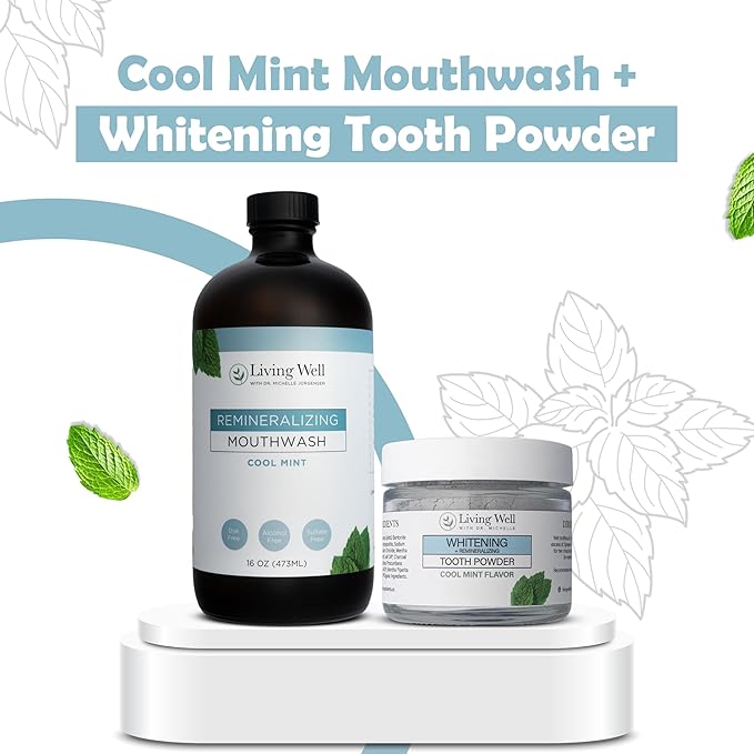 Living Well with Dr. Michelle Remineralizing & Whitening Bundle | Hydroxyapatite Tooth Powder & Cool Mint Mouthwash