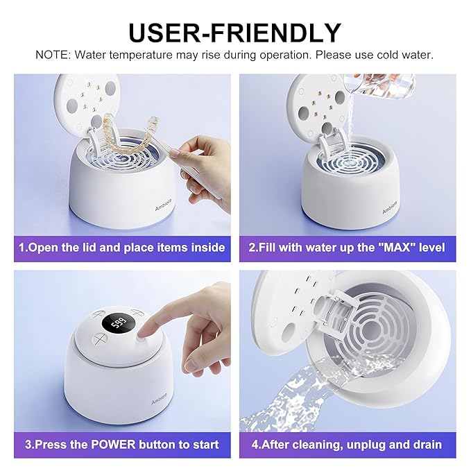 45kHz Ultrasonic Retainer Cleaner Machine, 200ML Denture Cleaner with 4 Cleaning Modes, Digital Timer, Mouth Guard Cleaner for Aligner, Toothbrush, Jewelry and Etc