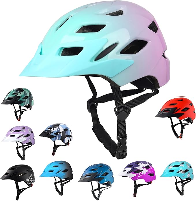 Kids Bike Helmet,Bavilk Kids Boys Girls Bike Helmets with LED Light Detachable Visor Children Youth Teen Multi-Sport for Skating Cycling Scooter Skateboard Adjustable & Lightweight 19.7"-22.4"-StrideForce Fitness