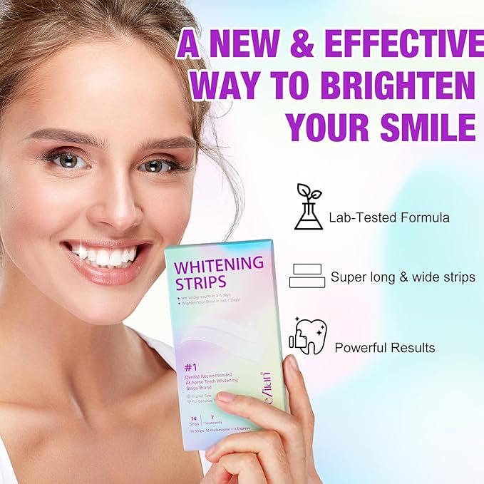 Teeth Whitening Strips,7-Day whitening Strips,Peroxide Free,Sensitive Teeth Whitener,Enamel Safe for Whiter Teeth,Deep Stains Removal,nstant Teeth Whitening Without The Harm (28pcs)