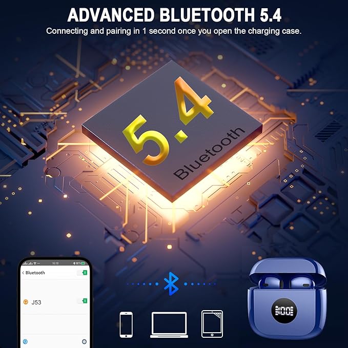 Wireless Earbuds, Bluetooth 5.4 Ear Buds LED Power Display Headphones Bass Stereo, Bluetooth Earbuds in-Ear Noise Cancelling Mic, 40H Playback Mini Case IP7 Waterproof Sports Earphones for Android iOS-StrideForce Fitness