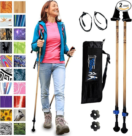 York Nordic Motivator Walking Poles for Balance and Rehab - Patented Stability Grips - Lightweight, Adjustable, and Collapsible - 2 Pieces Adjustable w/flip Locks - Heights 4'6" up to 6'2" - 230 lbs-StrideForce Fitness