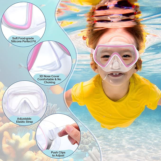 Hoolerry 4 Pcs Kids Nose Goggles Swim Goggles with Nose Cover for 3-8 Tempered Glass Snorkel Dive Mask Anti Fog with Elastic Strap No Leak Swimming Mask for Summer Diving Snorkeling-StrideForce Fitness