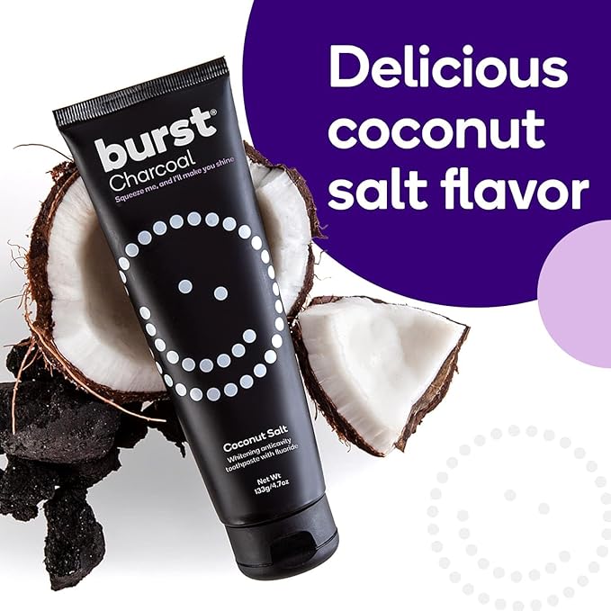BURST Charcoal Whitening Toothpaste for Adults (4.7oz) | for Sensitive Teeth with Cavity Fighting Fluoride & Xylitol |Vegan | Gluten & SLS Free | Coconut Salt