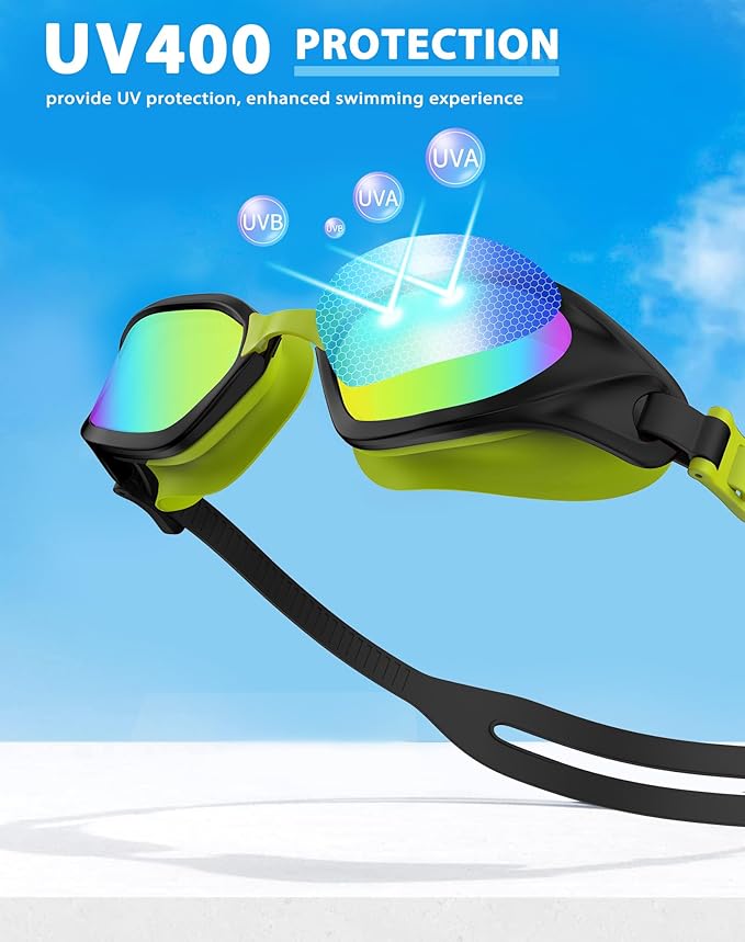 Swim Goggles, Unisex Adult Swimming Goggles Anti Fog Anti UV No Leakage Wide View for Men Women Youth-StrideForce Fitness