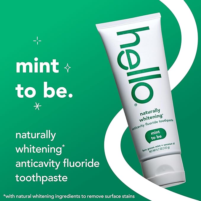 hello Naturally Whitening Fluoride Toothpaste, Natural Whitening Toothpaste with Coconut Oil and Tea Tree Oil, Tames Bad Breath, Helps Moisturize, and Fights Cavities, Mint, 3 Pack, 4.7 Oz Tubes