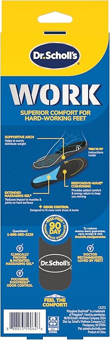 Dr. Scholl's Work All-Day Superior Comfort Insoles with Massaging Gel - Designed for Men & Women with Hard-Working Feet, Eliminates Sore Muscles and Tired Legs, Arch Support Inserts with Odor Control-StrideForce Fitness