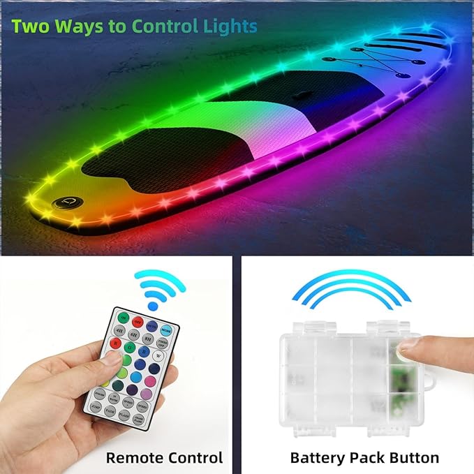 Kayak Paddle Board Lights Kit, IP68 Waterproof Dream Color SUP Glow Lights with Remote, Battery Powered Kayak Lighting for Night Kayaking SUP Canoes, Marine Boat Pontoon Light (22FT)-StrideForce Fitness