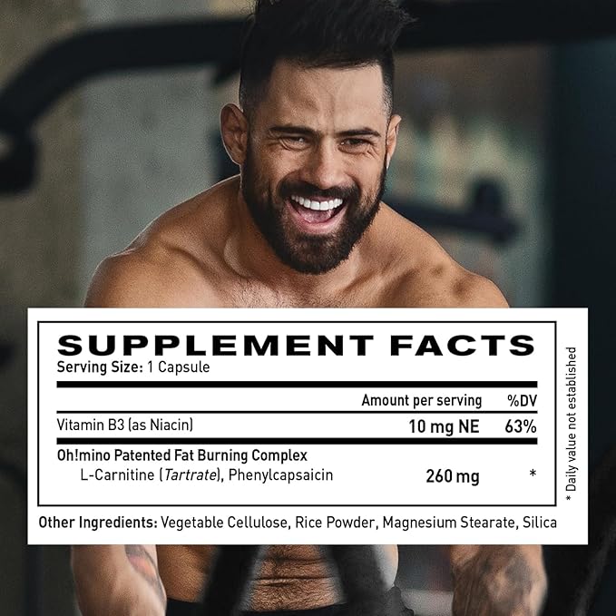 Oh!mino Metabolism Support Supplement for Efficient Fat to Energy Conversion w/L-Carnitine, Phenylcapsaicin, & Vitamin B3 - Non-Jitters, Stimulant-Free, Vegan, Non-Dairy Capsules (60 Servings)-StrideForce Fitness