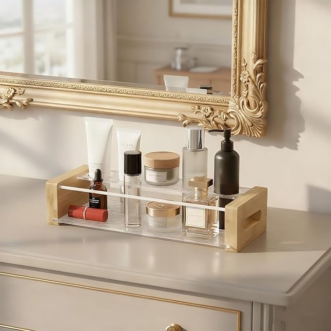 Toothbrush Holder for Bathroom - 5 Slot Organizer with Drainage Holes, Holds Toothpaste, Razor & Mouthwash, Bathroom Vanity Countertop Storage for Bathroom Accessories Organization