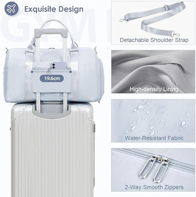 FIORETTO Womens Gym Tote Duffle Bag with Toiletry Bag, Sports Duffel Overnight Hospital Workout Carry on Bag for Girls with Wet Pocket & Shoe Compartment, Ideal for Travel, Swimming, Dance Grey-StrideForce Fitness