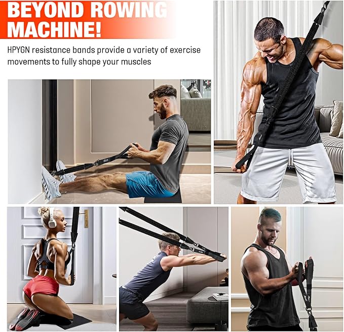 Rowing Resistance Bands, Best Replacement for Rowing Machine, Home Gym Workout Equipment for Arms, Shoulders, Core, Back, Glutes and Legs, Rowing Workout, Cardio, Low-Impact, Portable Home Gym