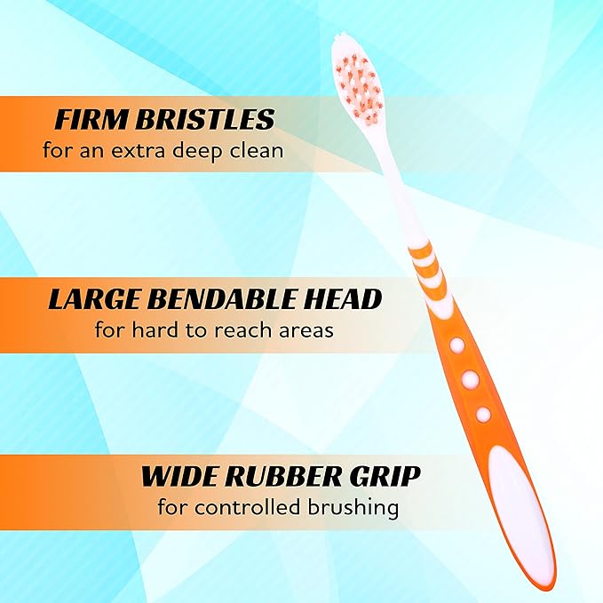 Lingito Extra Firm Toothbrush Set for Adults or Smokers Travel Toothbrush Kit, Hard Multicolor Denture Brush, Large Head, Manual Travel Toothbrush Hard Bristles (12 Pack)
