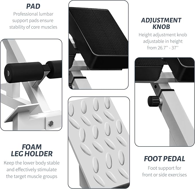 Roman Chair Back Extender - Angle & Height Dual Adjustable Hyperextension Bench for Home Gym - Adjustable Back Exercise Machine-StrideForce Fitness