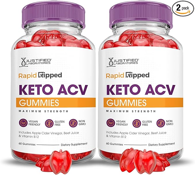 Justified Laboratories (2 Pack Rapid Ripped Keto ACV Gummies Advanced Formula 1000MG Rapidripped Formulated with Pomegranate Beet Juice Powder B12 Vegan Non GMO 120 Gummys-StrideForce Fitness