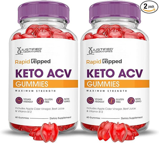 Justified Laboratories (2 Pack Rapid Ripped Keto ACV Gummies Advanced Formula 1000MG Rapidripped Formulated with Pomegranate Beet Juice Powder B12 Vegan Non GMO 120 Gummys-StrideForce Fitness