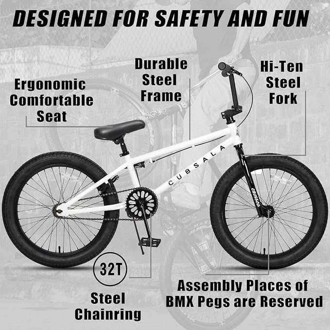 Freestyle BMX Bike, 18 20 Inch Kids Bicycle for 5-13 Years Old Kids and Beginner Level Rider, Multiple Colors-StrideForce Fitness