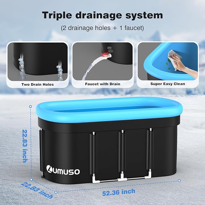 XL 140 Gal Ice Bath Tub for Athletes Recovery, 12-Support Portable Cold Plunge Tub, Ice Tub for Cold Water Therapy, Insulated Design with Cover, Quick Drainage for Home, Gym, Indoor & Outdoor Use-StrideForce Fitness