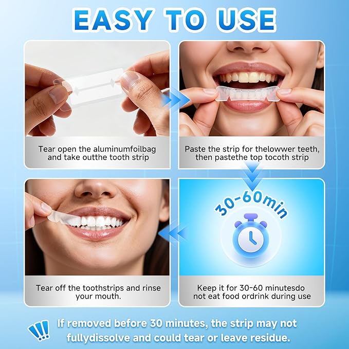 Teeth Whitening Strips for Sensitive, 42 Strips Whitener Safe Whitestrip, Deep Stains Removal Tooth Whitening, Enamel Safe Non-Slip Dry Strip Technology for Whiter Teeth, Mint