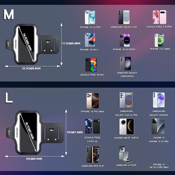 PORTHOLIC 2025 Running Armband Water Resistant Sports Phone Holder Case with Extension Strap, Key Card Slot Up to 6.9" Phone for iPhone 17/16/15/14/13 Plus Air Pro Max XR/XS, Galaxy S25/24/S10-StrideForce Fitness