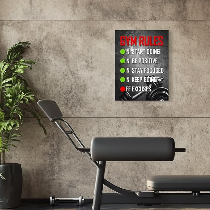OTINGQD Inspirational Gym Wall Decor,Fitness Quotes Wall Art,Gym Rules Wall Decor,Workout Canvas Wall Art-StrideForce Fitness