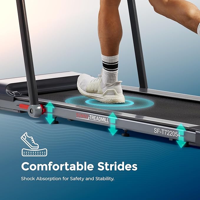 Sunny Health & Fitness Strider Foldable Treadmill, 20-Inch Wide Running Belt with Optional Exclusive SunnyFit™ App and Enhanced Bluetooth Connectivity-StrideForce Fitness