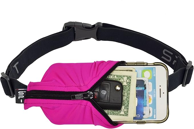 SPIbelt Running Belt for Women Men, Phone Holder for Running, Running Fanny Pack, Holder for Phone, Running Waist Pack, Adjustable Waist, [Fits All Phones]. Fuchsia with Black Zipper-StrideForce Fitness