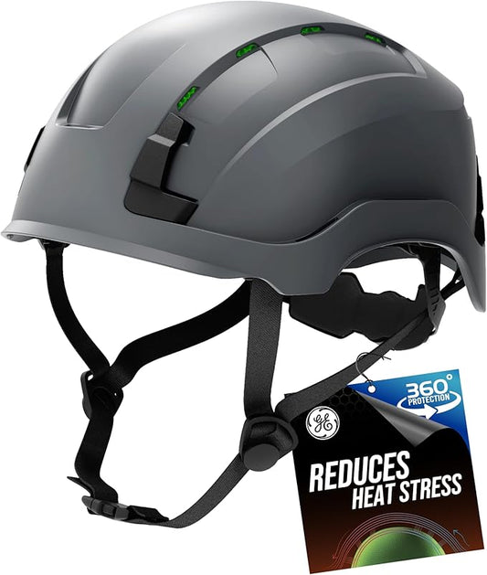 GE Safety Helmet: ANSI Type 2 Class G & E, Advanced Impact Technology, Ultra Comfortable Memory Foam, Heat Stress Reduction, Compatible with Accessories, Adjustable Size OSHA Approved-StrideForce Fitness