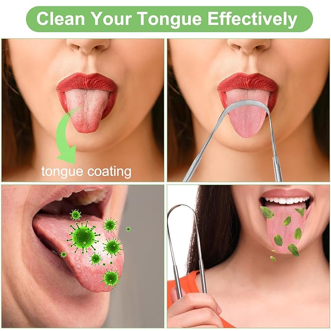 2-Pack Stainless Steel Tongue Cleaner with Travel Cases, Reusable Oral Hygiene Tool for Fresh Breath, Rust-Resistant Metal Tongue Brush for Adults