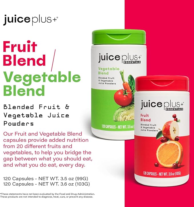 JuicePlus+ Fruit and Vegetable Blend: for Solid Nutritional Foundation - Boost Family's Health with 20 Fruits & Veggies Plus Plant Nutrients - Prepacked 2 Bottles (60 Servings of Fruit, 60 of Veg)-StrideForce Fitness