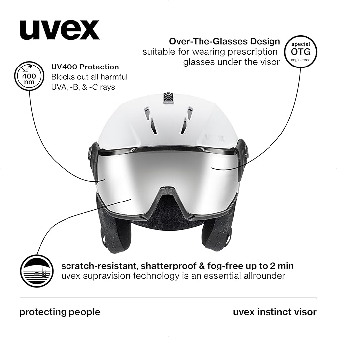 uvex Instinct Visor - Adjustable ski & Snowboard Helmet with Integrated Visor for Women & Men - White-Black Matte - Extra Large-StrideForce Fitness