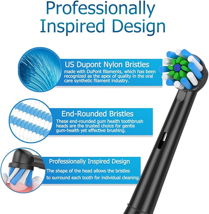 Replacement Toothbrush Heads Compatible with Braun Oral b 7000/Pro 1000/9600/ 5000/3000/8000/Genius and Smart Electric Toothbrush, 16 Pcs (Black)