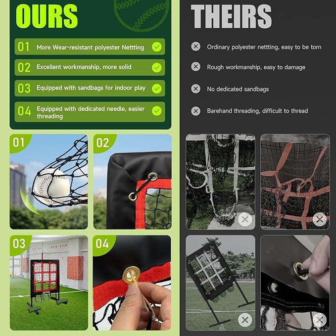 9 Hole Pitching Net, Heavy-Duty Baseball Net with Strike Zone for Pitching and Hitting, Height Adjustable Training Equipment with 9 Pocket Pitching Target for Baseball & Softball Practice-StrideForce Fitness