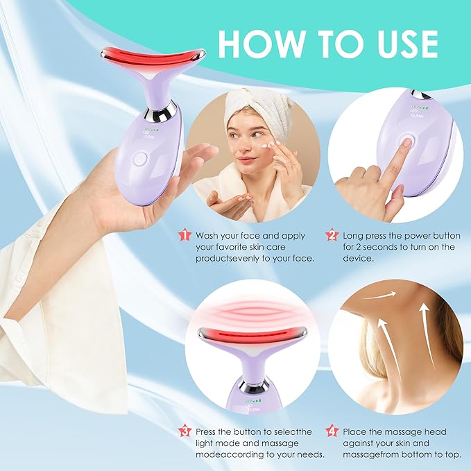 Facial Massager Red-Light-Therapy-for-Face and Neck, Face 𝖲 culpting Wand with 7 Color (Light Purple)-StrideForce Fitness