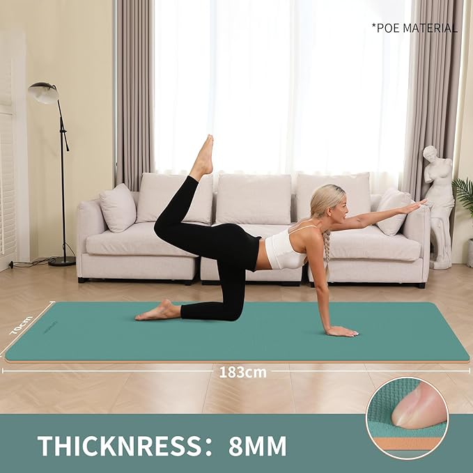 Extra Thick 8mm Yoga Mat, 72"x28" Non Slip Exercise Mat, Reversible 2-Sided Dual Color Premium POE Material, with Carrying Strap for Yoga, Pilates, Home Gym-StrideForce Fitness