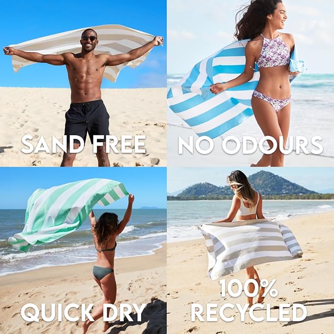 Dock & Bay Beach Towel - Quick Dry, Sand Free - Compact, Lightweight - 100% Recycled - Includes Bag - Cabana - Set of 6 - Extra Large (200x90cm, 78x35)-StrideForce Fitness