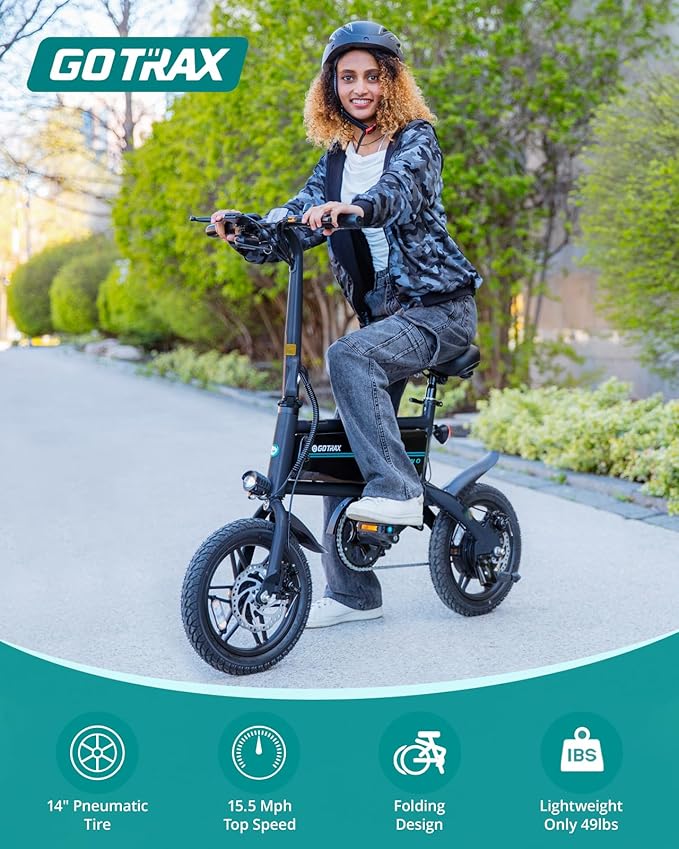 Gotrax Nano 14" Electric Bike, Max Range 25Miles(Pedal-Assist)&Max Speed 15.5Mph, 350W Folding E-Bike with Removable Battery, Adjustable Seat & Dual Mudguards, Commuter Electric Bicycle for Ages 13+-StrideForce Fitness